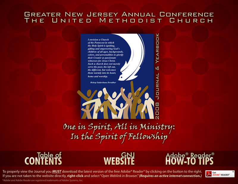 Main title page for an annual journal and yearbook for the Greater New Jersey Conference of the United Methodist Church.