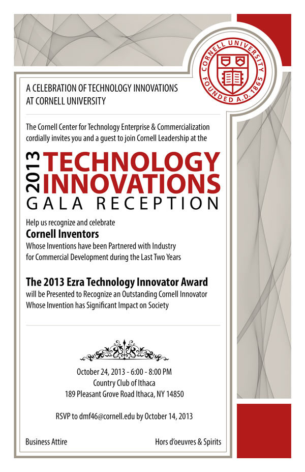Invitation for the 2013 Technology Innovations Gala Reception.