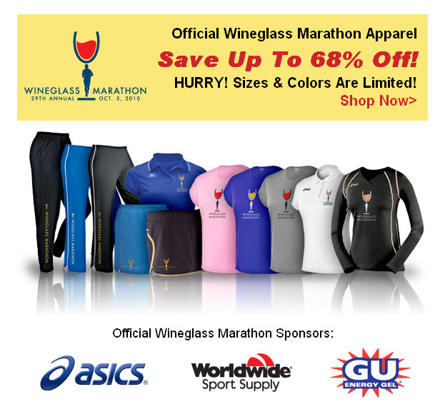 Marketing email for official Wineglass Marathon apparel (2010).